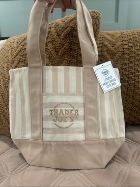 Trader Joe's Beige Striped Mini Canvas Tote Bag